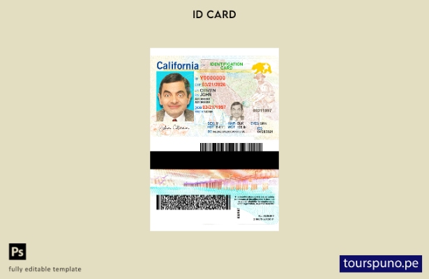 listo para imprimir plantilla actual de tarjeta de identificación de EE. UU. Cal